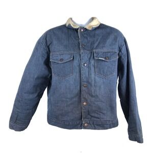 Roebucks Vintage 60s Sanforized Denim‎ Blue Jean Jacket Medium Sherpa Lined USA